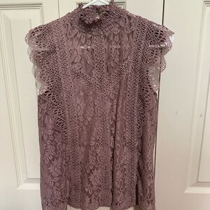 Cable & Gauge Lace Top - Mauve